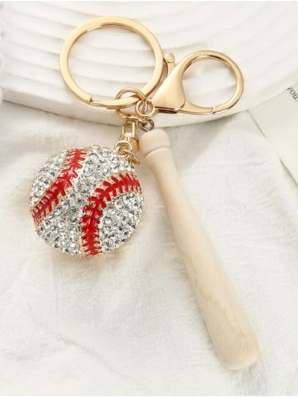 Bling Baseball Keychain Charm Rhinestone Purse Backpack Car Accessory - Picture 6 of 6